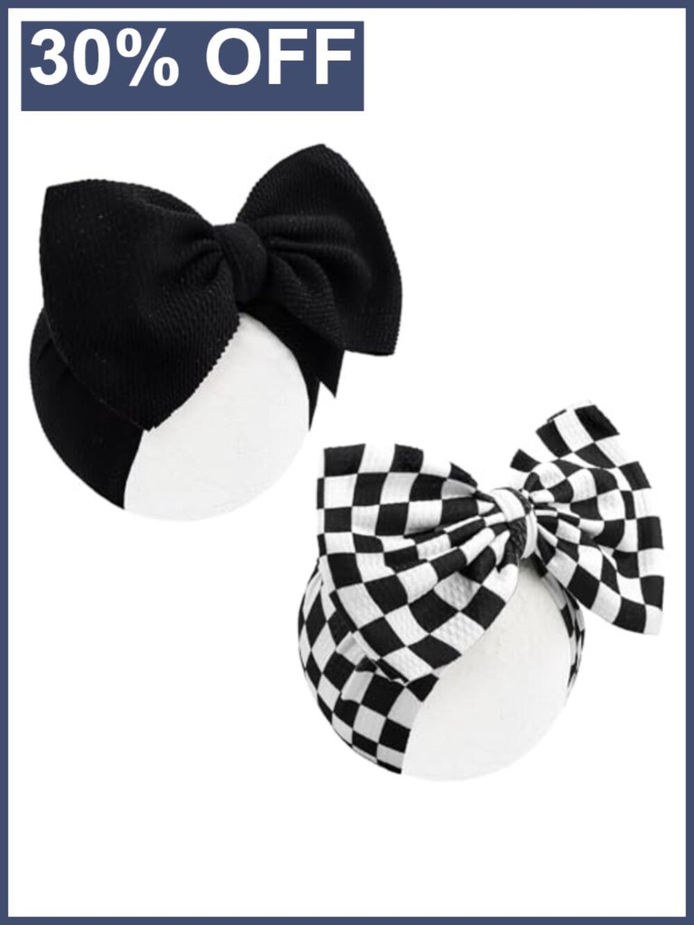 Set of 2 Black and White Checkered Waffle Baby Headbands with Large Bows